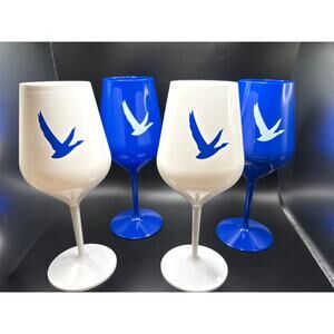 Grey Goose Vodka Blue | White Acrylic Stemmed Goblets Set of 4 Pool Side Safe